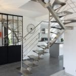 Escalier double quart tournant limon inox brossé