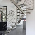 Escalier double quart tournant limon inox brossé