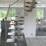 Escalier double quart tournant limon inox brossé